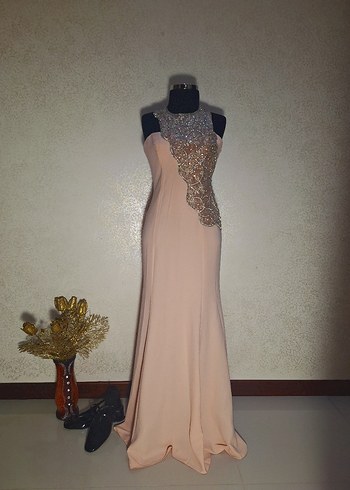 Bej Payetli Uzun Abiye Elbise - Görsel 2