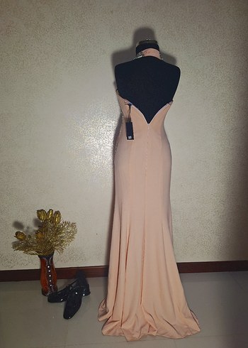 Bej Payetli Uzun Abiye Elbise - Görsel 3