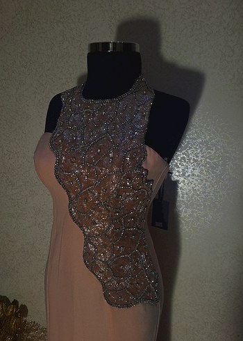 Bej Payetli Uzun Abiye Elbise - Görsel 4