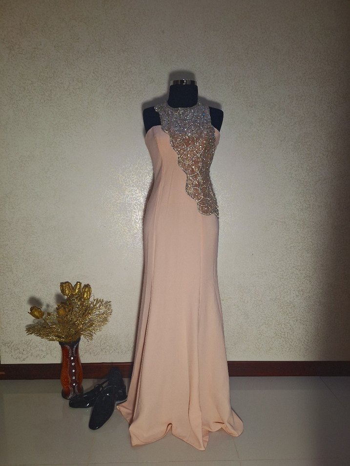 Bej Payetli Uzun Abiye Elbise - Görsel 2