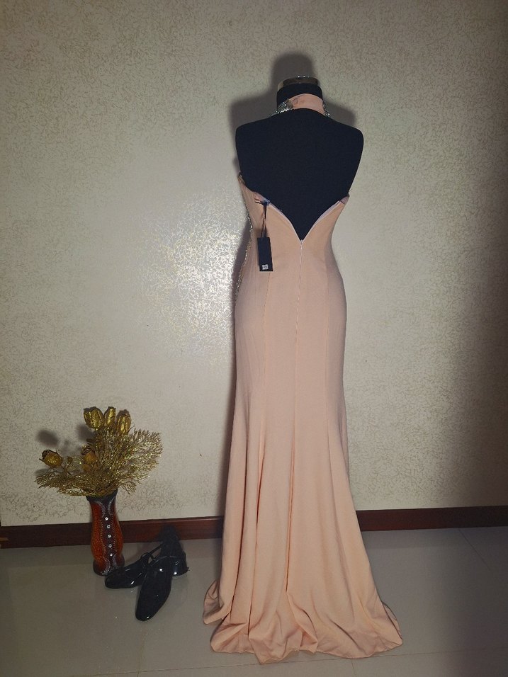 Bej Payetli Uzun Abiye Elbise - Görsel 3