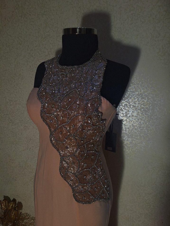 Bej Payetli Uzun Abiye Elbise - Görsel 4