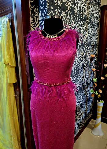 Pembe Uzun Abiye Elbise Dantelli - Görsel 2