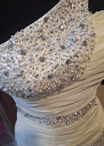 Beyaz Drapeli Uzun Abiye Elbise - Görsel 4