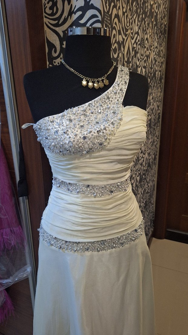 Beyaz Drapeli Uzun Abiye Elbise - Görsel 2