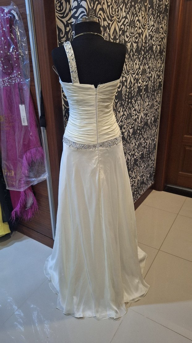 Beyaz Drapeli Uzun Abiye Elbise - Görsel 5