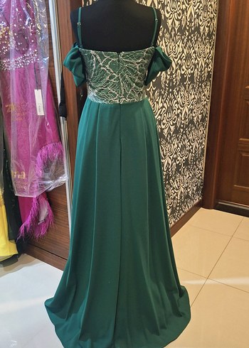 Kadın Drapeli Straplez Yeşil Uzun Abiye Elbise - Görsel 3