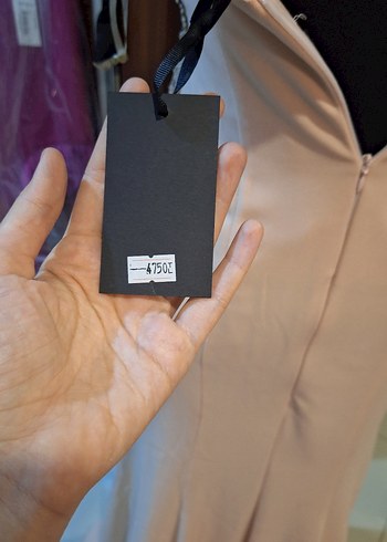 İşlemeli Bej Uzun Abiye Elbise - Görsel 5