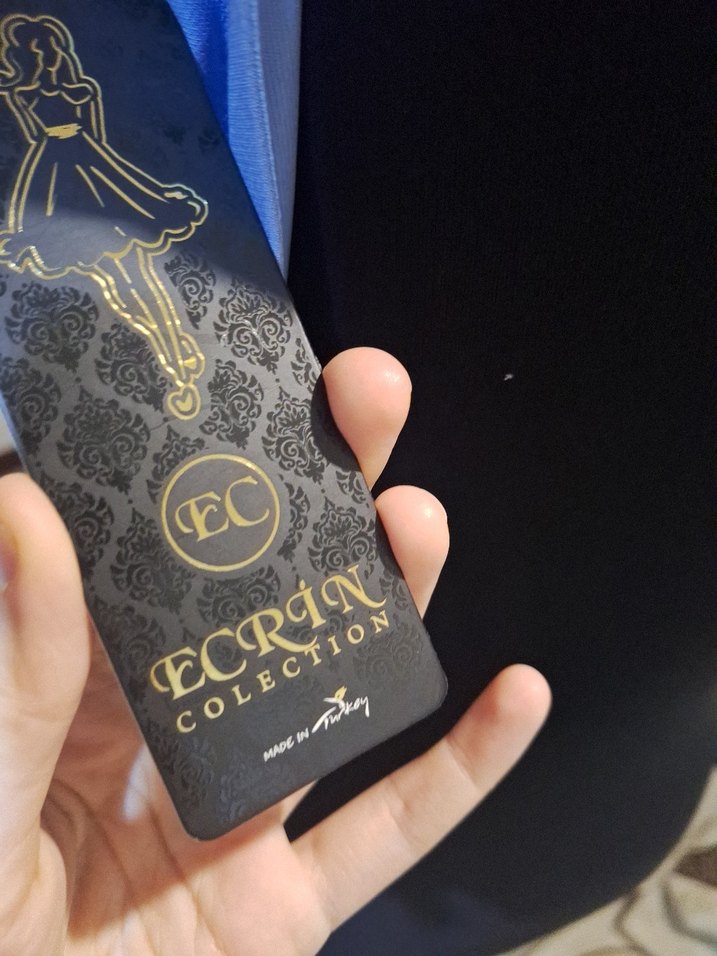 Mavi V Yakalı Uzun Abiye Elbise - Görsel 5