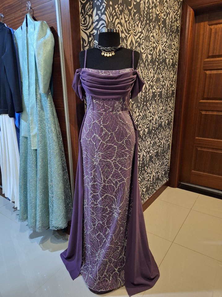 Mor Drapeli Uzun Abiye Elbise - Görsel 3