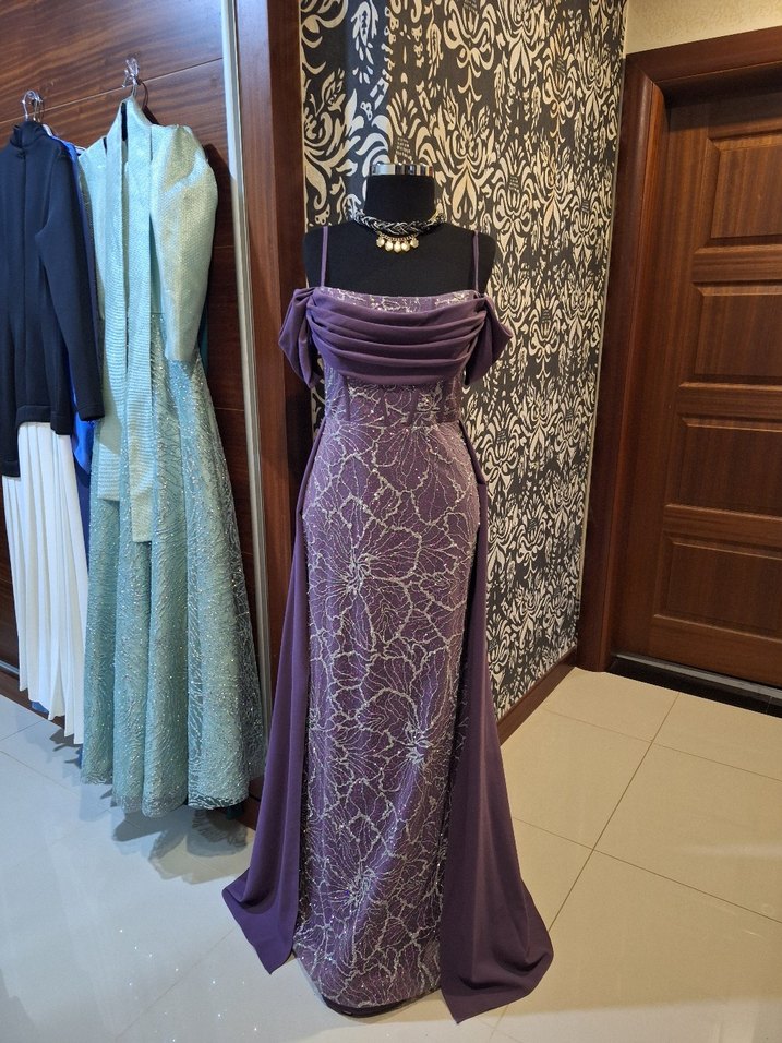 Mor Drapeli Uzun Abiye Elbise - Görsel 2