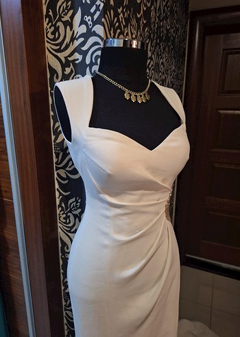 Beyaz Drapeli Uzun Abiye Elbise - Görsel 2