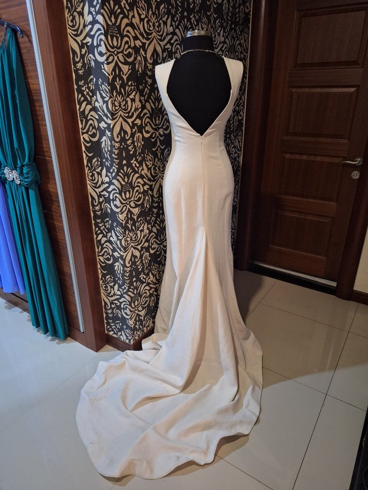 Beyaz Drapeli Uzun Abiye Elbise - Görsel 4