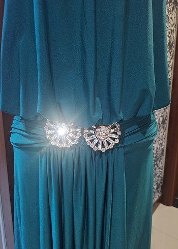 Turkuaz Desenli Uzun Askısız Kadın Elbise - Görsel 2