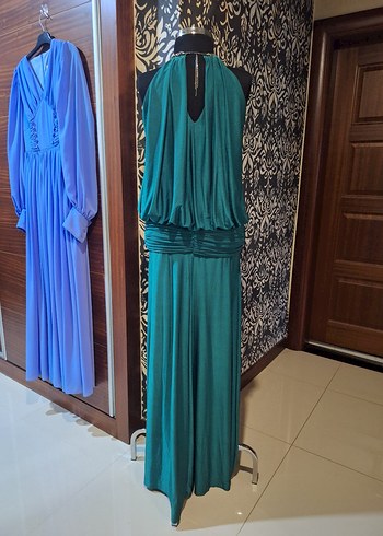 Turkuaz Desenli Uzun Askısız Kadın Elbise - Görsel 4