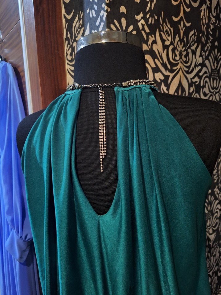 Turkuaz Desenli Uzun Askısız Kadın Elbise - Görsel 5