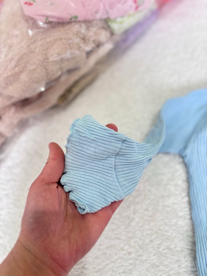 Uzun Kollu Mavi Nakışlı Bebek Body - Görsel 2