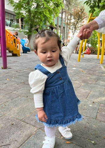 Kız Çocuk Mavi Denim Elbise - Görsel 2