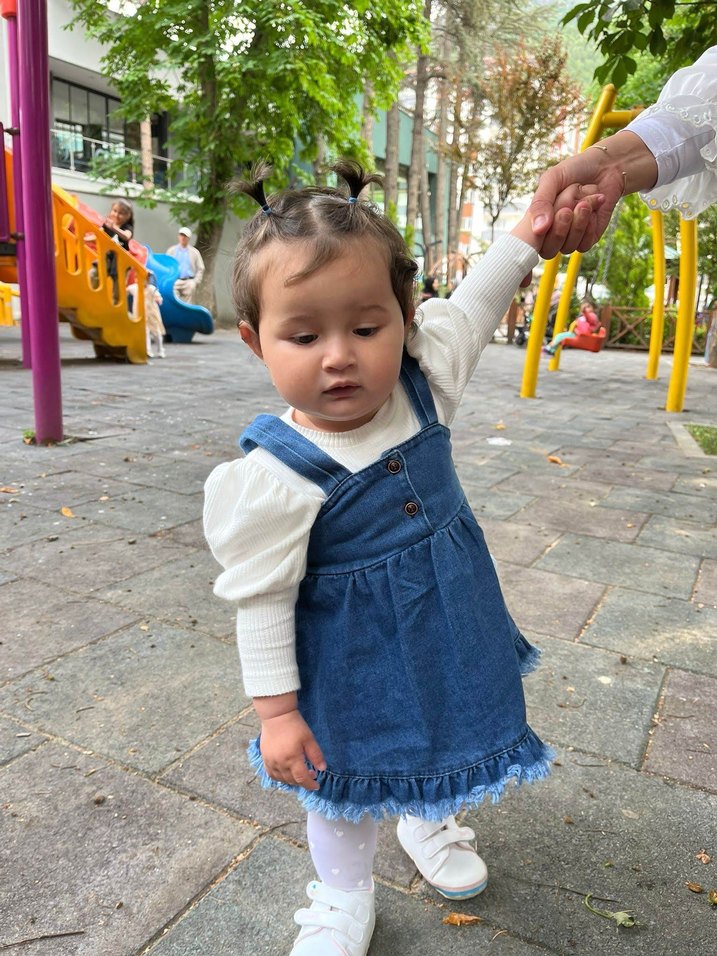 Kız Çocuk Mavi Denim Elbise - Görsel 2