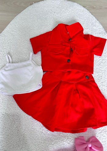 Kırmızı Kısa Kollu Düğmeli Kız Elbisesi - Görsel 2