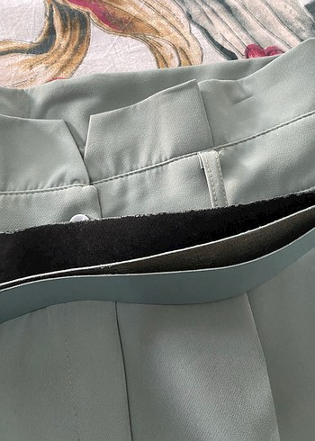 Kadın Yeşil Kemerli Kumaş Pantolon - Görsel 8