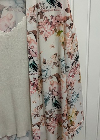 Çiçek Desenli Bohem Midi Kimono - Görsel 2