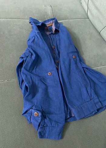 Erkek Çocuk Mavi Keten Gömlek - Görsel 3