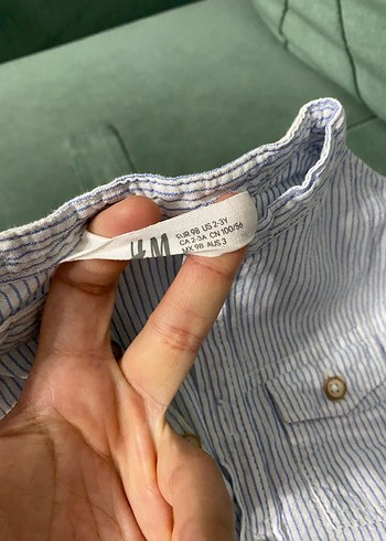 Erkek Çocuk Mavi Çizgili Keten Gömlek - Görsel 2