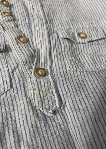 Erkek Çocuk Mavi Çizgili Keten Gömlek - Görsel 7