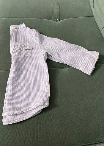 Erkek Çocuk Mavi Çizgili Keten Gömlek - Görsel 5