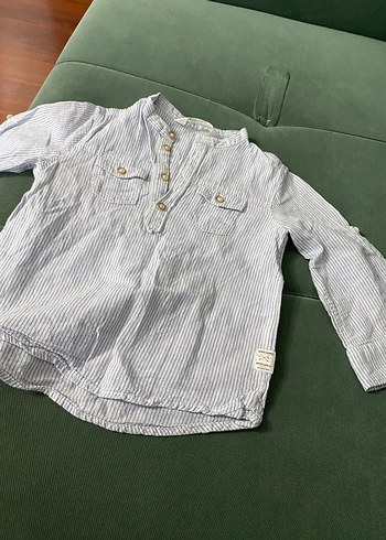 Erkek Çocuk Mavi Çizgili Keten Gömlek - Görsel 4