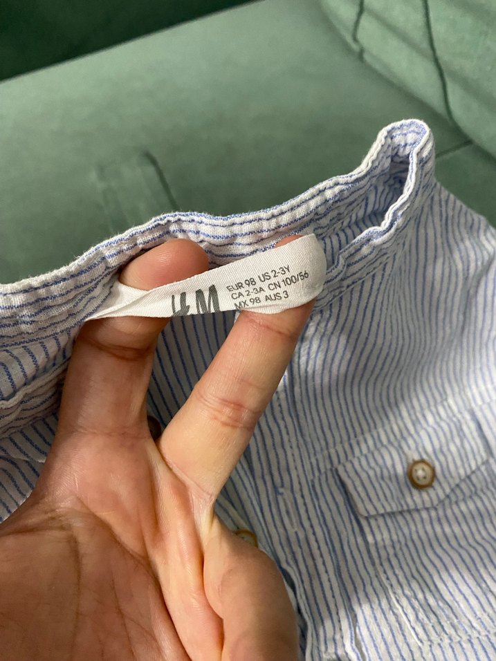 Erkek Çocuk Mavi Çizgili Keten Gömlek - Görsel 2