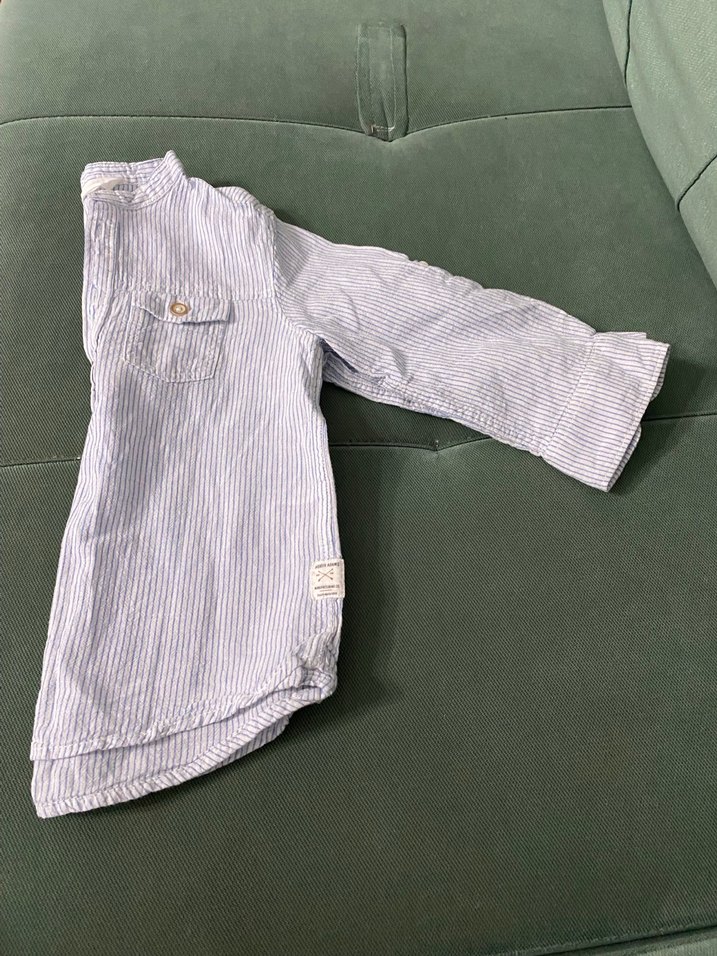 Erkek Çocuk Mavi Çizgili Keten Gömlek - Görsel 5