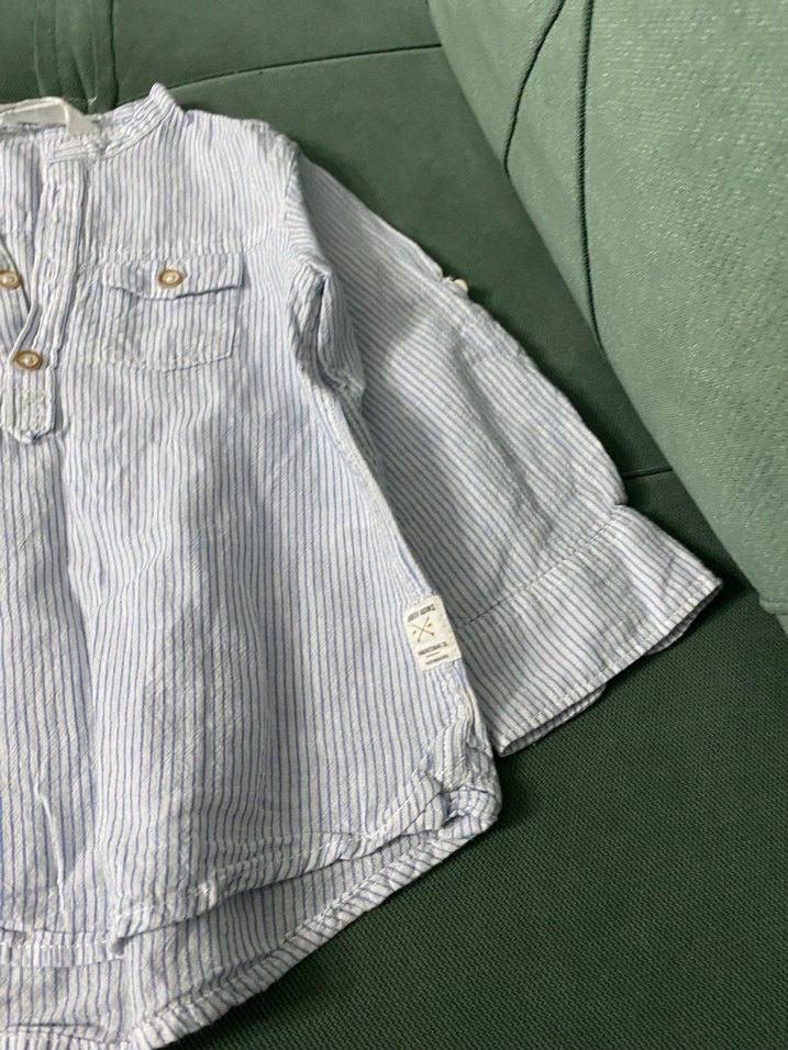 Erkek Çocuk Mavi Çizgili Keten Gömlek - Görsel 3