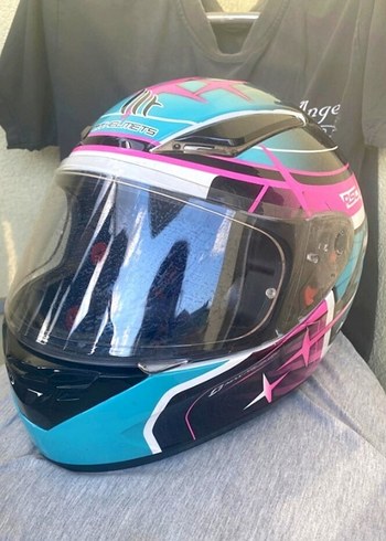 Renkli Parlak Biker Motosiklet Kaskı ve Motorcu Beyaz Şık Mont - Görsel 7