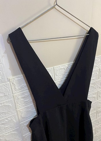 Siyah V Yakalı Strappy Mini elbise - Görsel 2