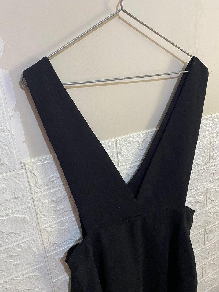 Siyah V Yakalı Strappy Mini elbise - Görsel 2