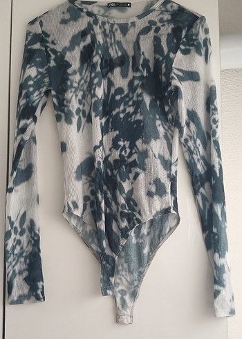 Gri Batik Desenli Uzun Kollu Bodysuit