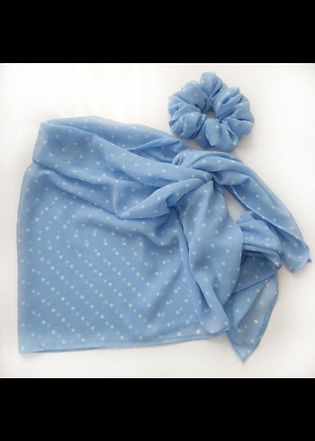 Mavi Puantiyeli  Saç Bandı ve pareo Seti - Görsel 2