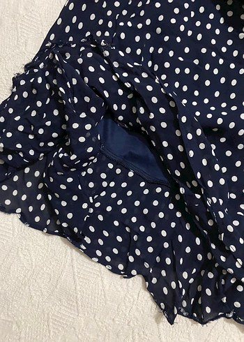 Lacivert Puantiyeli Volanlı Midi Hamile Eteği - Görsel 3