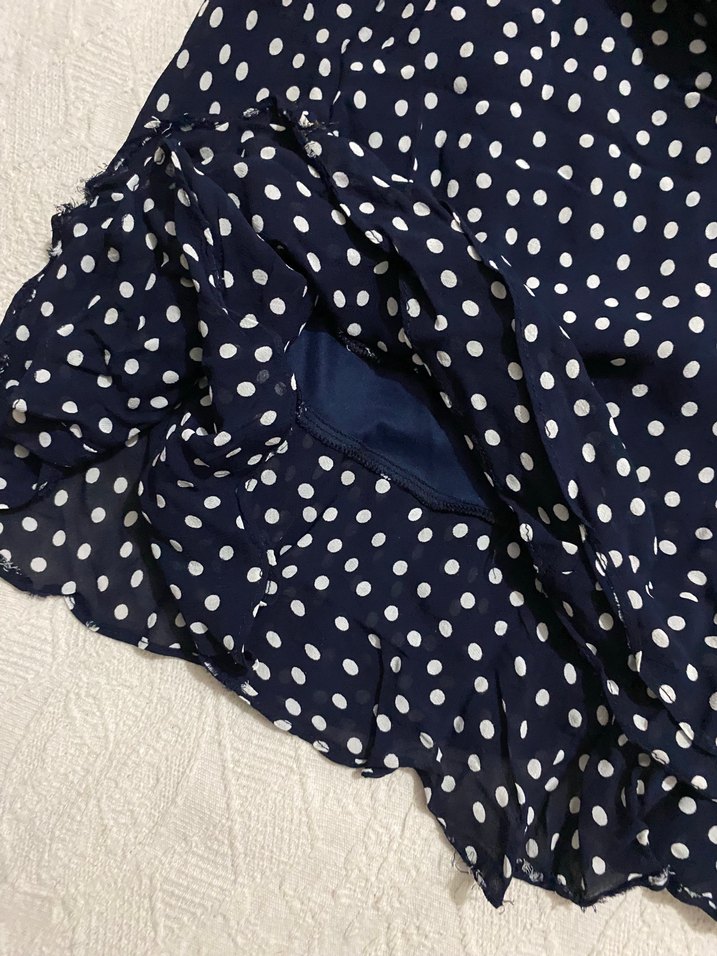 Lacivert Puantiyeli Volanlı Midi Hamile Eteği - Görsel 3