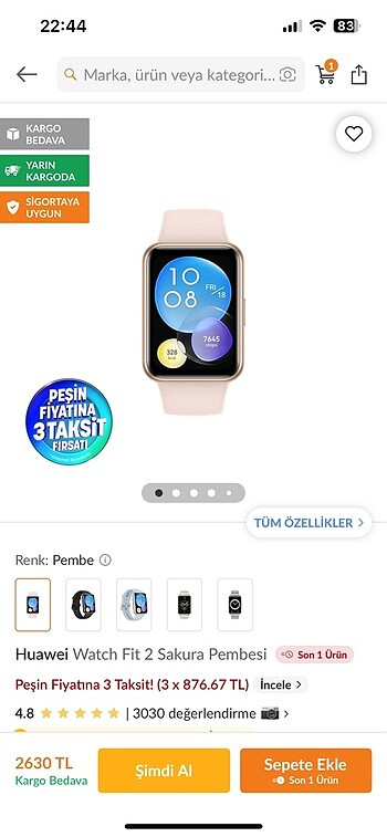 Huaweı Watch fıt 2 sakura pembesi