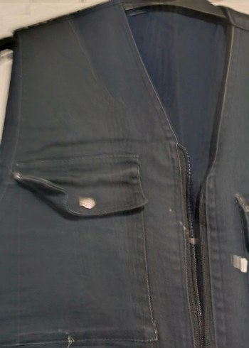 Lacivert Kot Kumaştan Fermuarlı Erkek Yelek - Görsel 2