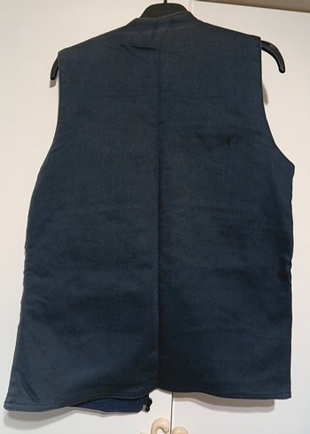 Lacivert Kot Kumaştan Fermuarlı Erkek Yelek - Görsel 3