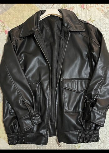 Trendyol & Milla Siyah Deri Biker Ceket, Kemerli, Salaş Kesim