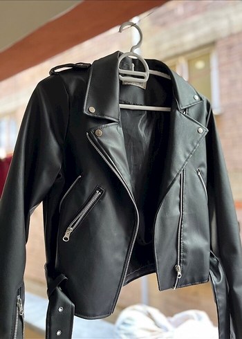 m Beden Siyah Deri Biker Ceket
