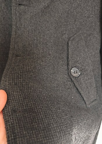 Gri Düğmeli Erkek Yün Kaban - Görsel 2