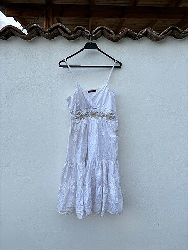 Beyaz yazlık günlük elbise ince askılı 36 beden s
