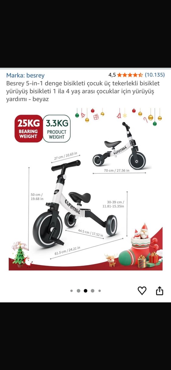 Beyaz siyah Üç Tekerlekli Çocuk Bisikleti - Görsel 3