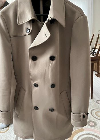 Düğmeli Bej Midi Erkek trençkot - Görsel 2